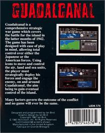 Box back cover for Guadalcanal on the Commodore 64.