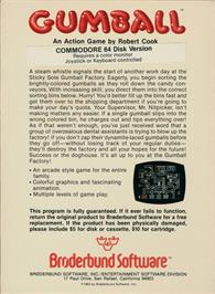 Box back cover for Gumball on the Commodore 64.