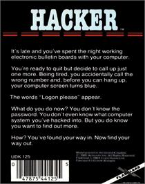 Box back cover for Hacker on the Commodore 64.