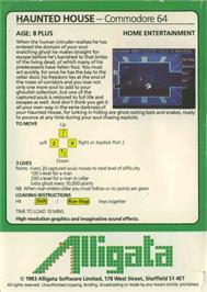 Box back cover for Haunted House (Alligata Software) on the Commodore 64.