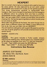Box back cover for Hexpert on the Commodore 64.