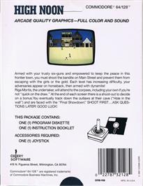 Box back cover for Highnoon on the Commodore 64.