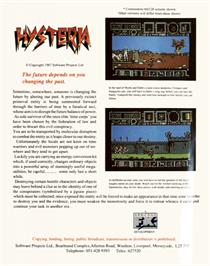 Box back cover for Hysteria on the Commodore 64.