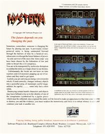 Box back cover for Hysteria on the Commodore 64.