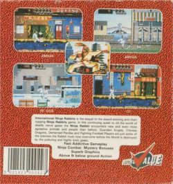 Box back cover for International Ninja Rabbits on the Commodore 64.