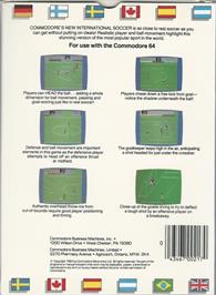 Box back cover for International Soccer on the Commodore 64.