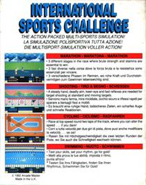 Box back cover for International Sports Challenge on the Commodore 64.