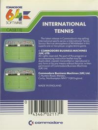 Box back cover for International Tennis (Commodore) on the Commodore 64.