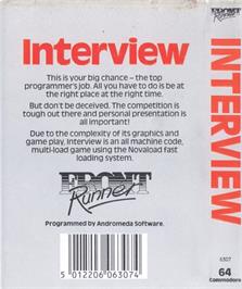 Box back cover for Interview on the Commodore 64.