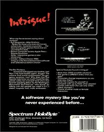 Box back cover for Intrigue! on the Commodore 64.