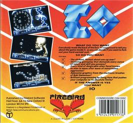 Box back cover for Io - Into Oblivion on the Commodore 64.