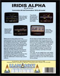 Box back cover for Iridis Alpha on the Commodore 64.