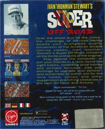 Box back cover for Ivan 'ironman' Stewart's Super Off Road on the Commodore 64.