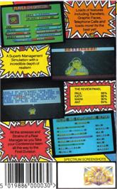 Box back cover for Jimmy's Soccer Manager on the Commodore 64.