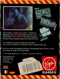 Box back cover for Judge Dredd (Virgin Mastertronic) on the Commodore 64.