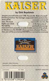 Box back cover for Kaiser on the Commodore 64.