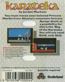 Box back cover for Karateka on the Commodore 64.