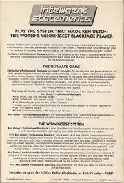 Box back cover for Ken Uston's Professional Blackjack on the Commodore 64.