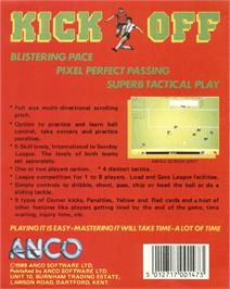 Box back cover for Kick Off (Bubble Bus) on the Commodore 64.