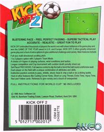 Box back cover for Kick Off 2 on the Commodore 64.