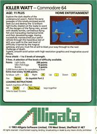Box back cover for Killer Watt / Killerwatt on the Commodore 64.