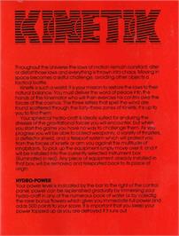 Box back cover for Kinetik on the Commodore 64.