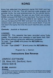 Box back cover for Kong (Keypunch Software) on the Commodore 64.
