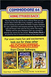 Box back cover for Kong Strikes Back on the Commodore 64.