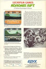 Box back cover for Koronis Rift on the Commodore 64.