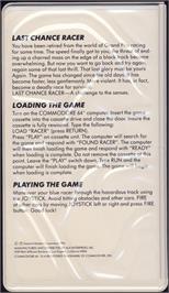 Box back cover for Last Chance Racer on the Commodore 64.