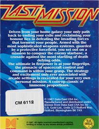 Box back cover for Last Mission on the Commodore 64.