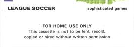 Box back cover for League Soccer (ACS) on the Commodore 64.