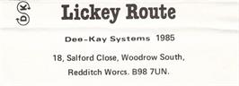 Box back cover for Lickey Route on the Commodore 64.