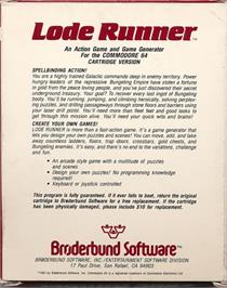 Box back cover for Lode Runner on the Commodore 64.