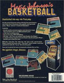 Box back cover for Magic Johnson's Basketball on the Commodore 64.