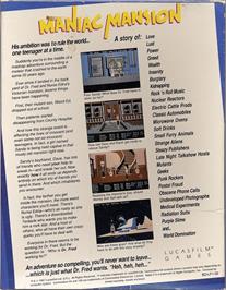 Box back cover for Maniac Mansion on the Commodore 64.