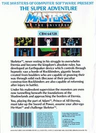 Box back cover for Masters of the Universe: Super Adventure on the Commodore 64.