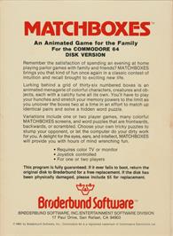 Box back cover for Matchboxes on the Commodore 64.