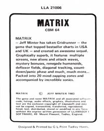 Box back cover for Matrix (Double Density) on the Commodore 64.