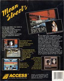 Box back cover for Mean Streets on the Commodore 64.