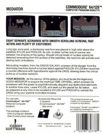 Box back cover for Mediator on the Commodore 64.