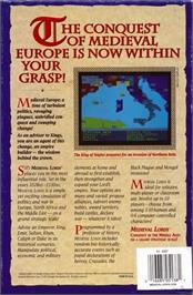 Box back cover for Medieval Lords: Soldier Kings of Europe on the Commodore 64.