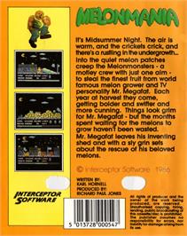 Box back cover for Melonmania on the Commodore 64.