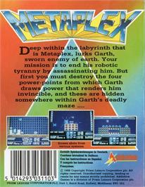Box back cover for Metaplex on the Commodore 64.
