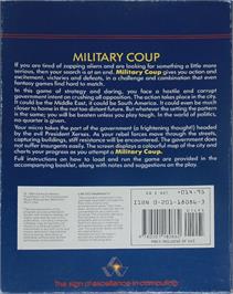 Box back cover for Military Coup on the Commodore 64.