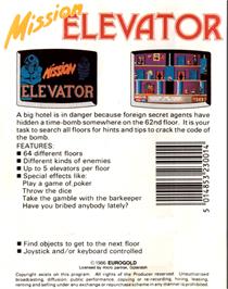 Box back cover for Mission Elevator on the Commodore 64.