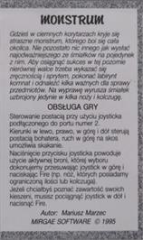 Box back cover for Monstrum on the Commodore 64.