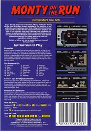 Box back cover for Monty on the Run on the Commodore 64.