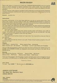 Box back cover for Moon Buggy (Anirog) on the Commodore 64.