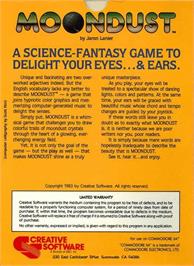Box back cover for Moon Dust on the Commodore 64.
